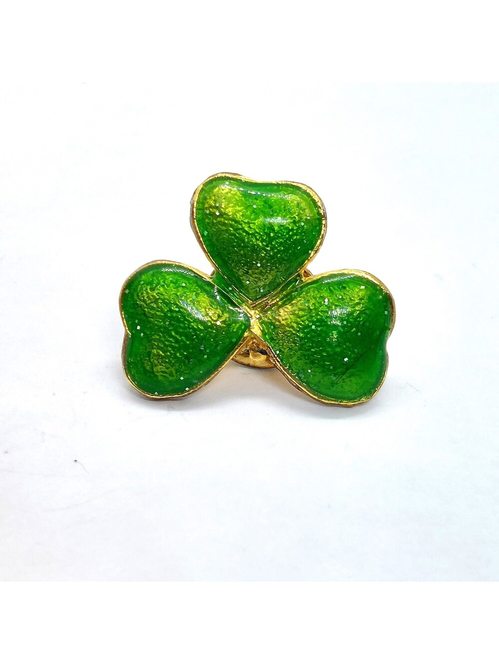 Vintage Shamrock Enamel Pin St Patricks Day Irish Green Clover Lucky Lapel